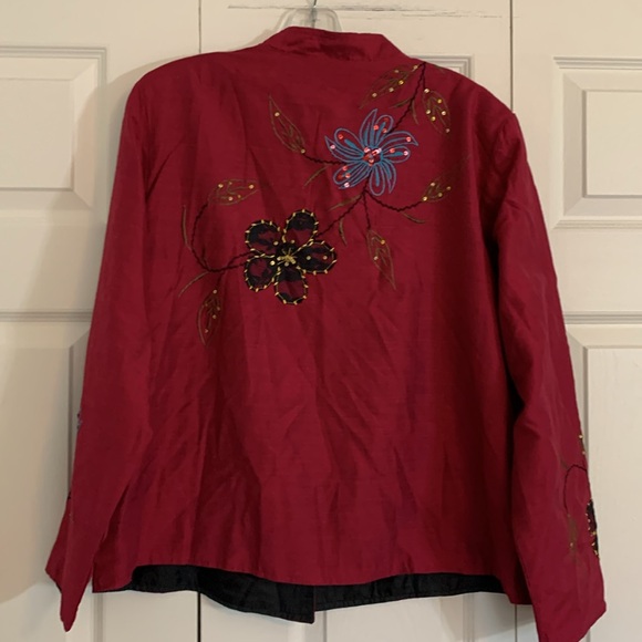Embroidered Jacket Women’s 1X Button Down Mandarin Collar Berry.   K1 - Picture 8 of 11
